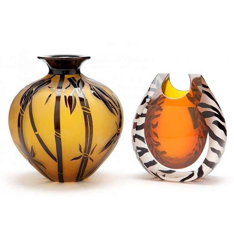 Appraisal: Two Correia Art Glass Vases each with cut cameo decoration