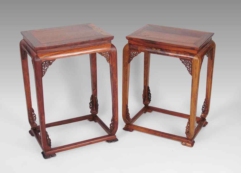 Appraisal: PAIR CHINESE ROSEWOOD SIDE TABLES Approx ''h and ''h each