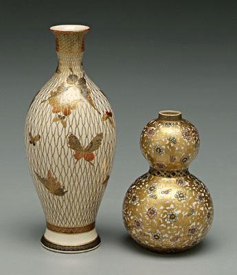 Appraisal: Two pieces Japanese satsuma vase collared neck polychrome and gilt