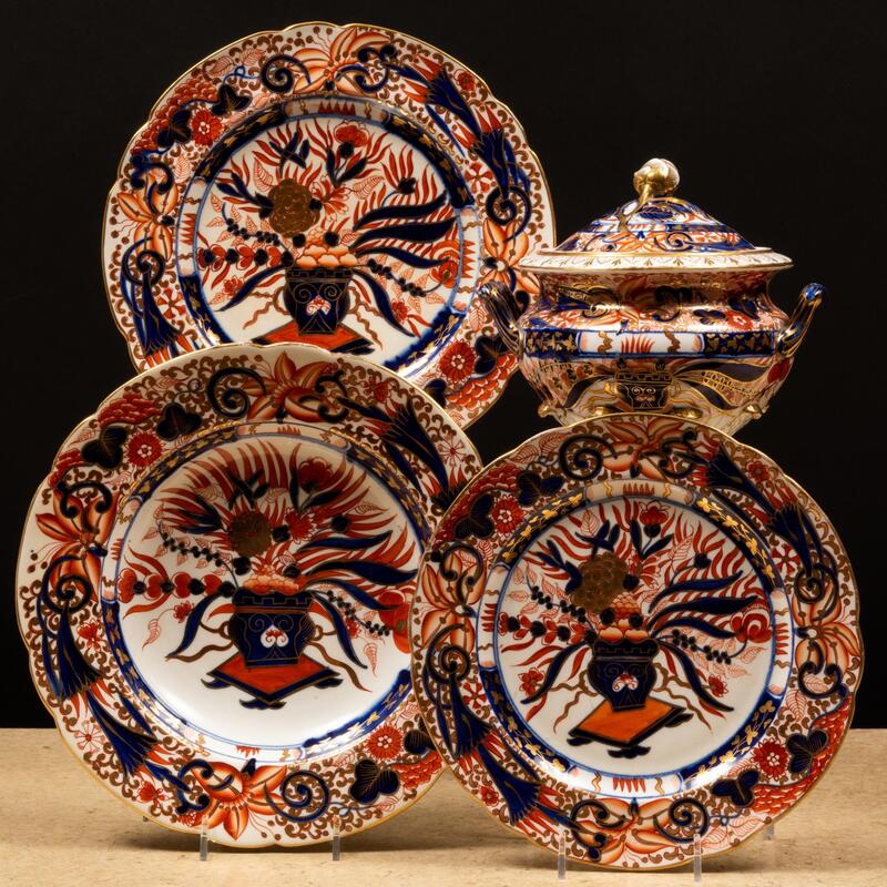 Appraisal: English Porcelain Imari Decorated Part Dinner Service Unmarked Comprising A