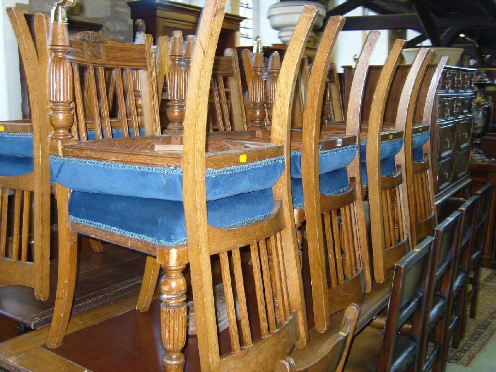 Appraisal: A set of Edwardian oak framed dining chairs with reeded