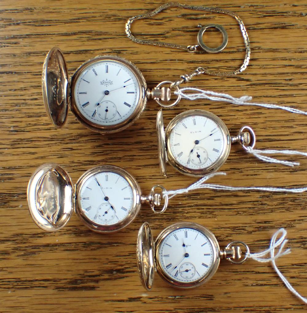 Appraisal: FOUR ELGIN HUNTER CASE POCKET WATCHES model grade size s