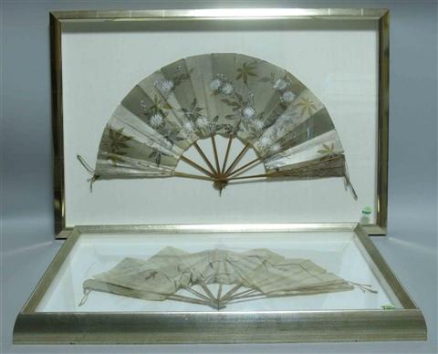 Appraisal: TWO ELEGANT PAINTED FANS Probably late th century the first