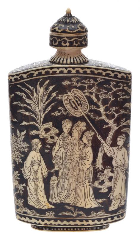 Appraisal: A LARGE IVORY SNUFF BOTTLE WITH ENAMEL DECORATION TH CENTURY