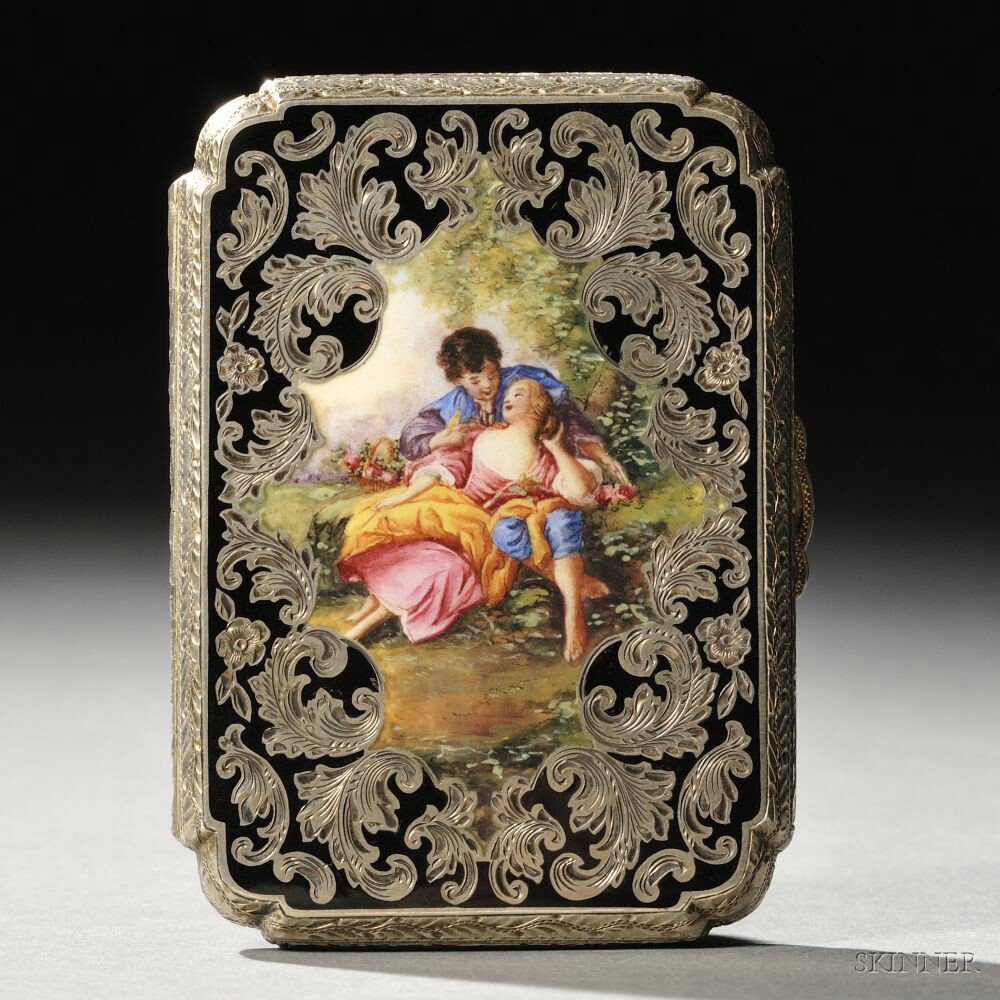 Appraisal: Austrian Silver and Enamel Card Case Vienna - rectangular front