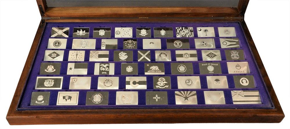 Appraisal: Franklin Mint Collection of Sterling State Flag Plaques in fitted