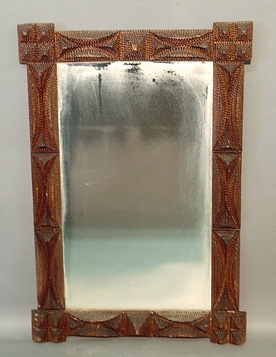 Appraisal: Carved tramp art mirror x