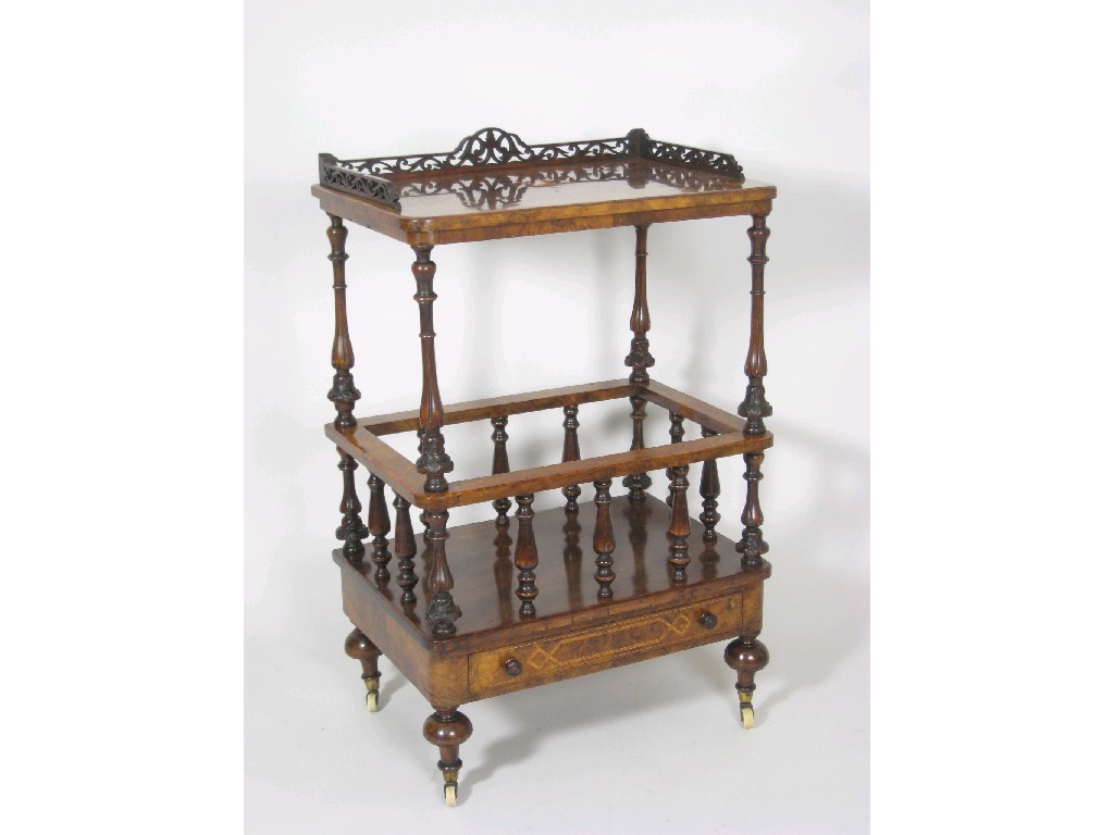 Appraisal: A th Century burr walnut Canterbury Whatnot with pierced gallery