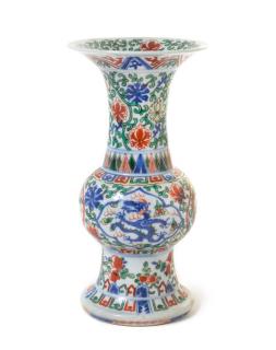 Appraisal: A Wucai Porcelain Gu A WucaiPorcelain Gu-Form Vase TH CENTURY