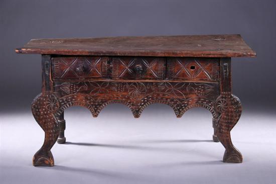 Appraisal: SPANISH COLONIAL CARVED WOOD LOW TABLE Early th century Plank