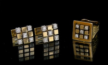 Appraisal: A Gold and Diamond Ring and Cufflink Set by IMG