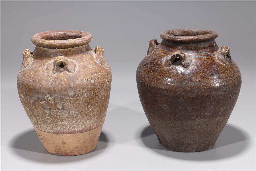 Appraisal: Two antique Chinese Yuan dynasty ceramic jars with partial glaze