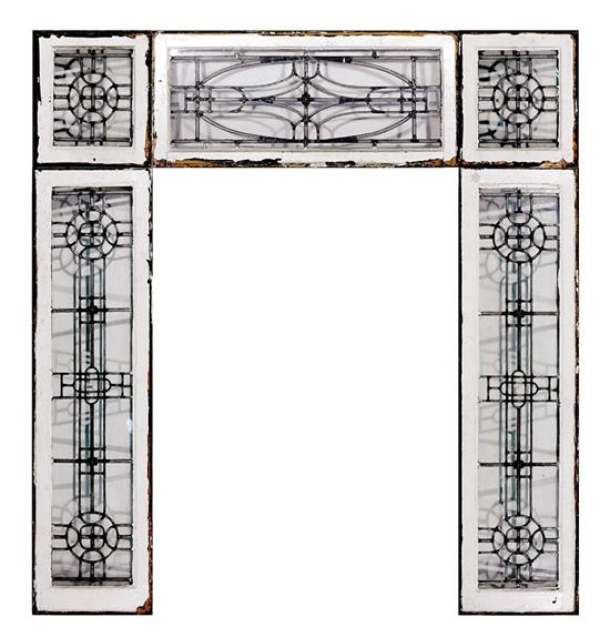 Appraisal: Five-piece Arts Crafts leaded glass window transom circa two H