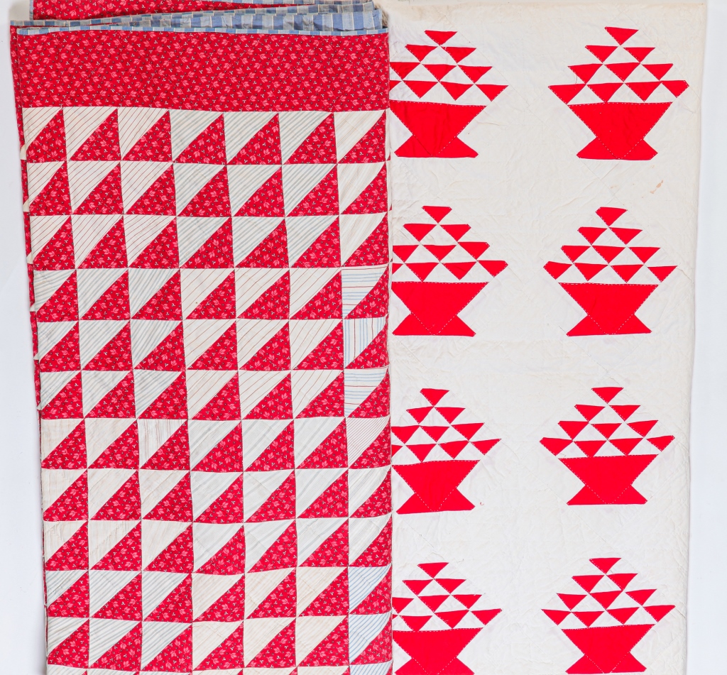 Appraisal: TWO AMERICAN PIECED QUILTS First half th century Red and