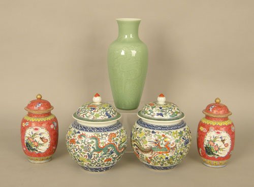 Appraisal: Pair of modern Chinese porcelain ginger jars together with a