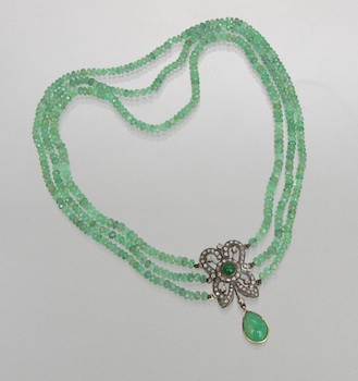 Appraisal: A Georgian-Inspired Emerald and Diamond Necklace A sterling silver and