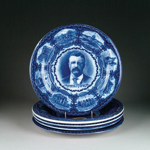 Appraisal: LOT OF FIVE DARK BLUE AND WHITE STAFFORDSHIRE SOUVENIR PLATES