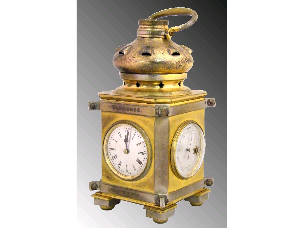 Appraisal: Ormolu and silvered multi-dial Florence lantern clock the silvered clock