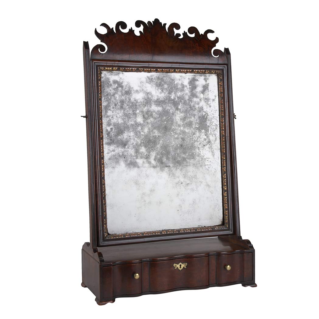 Appraisal: George II Parcel Gilt Walnut Shaving Mirror Circa The rectangular