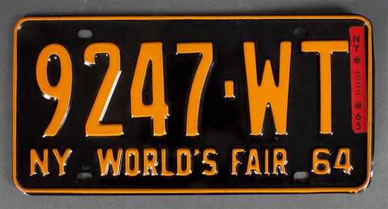 Appraisal: New York World's Fair license plate dated Estimate - No