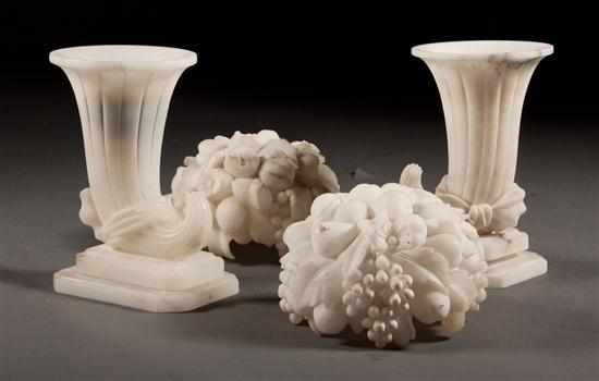 Appraisal: Pair of Italian carved alabaster cornucopia-form lamp bases in H