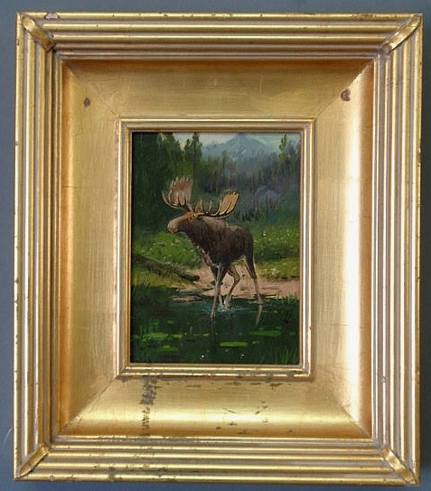 Appraisal: Oil on board painting of a moose and signed J