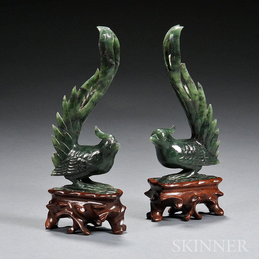 Appraisal: Pair of Hardstone Carvings of Ribbon-tailed Birds China th th