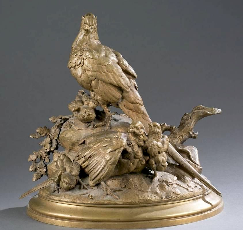 Appraisal: Louis-Emile Cana Family of Pheasants Resting Louis-Emily Cana French -