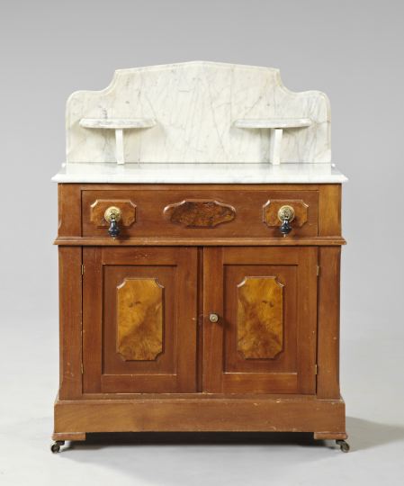 Appraisal: American Renaissance Revival Burled Walnut Walnut and Marble-Top Washstand fourth