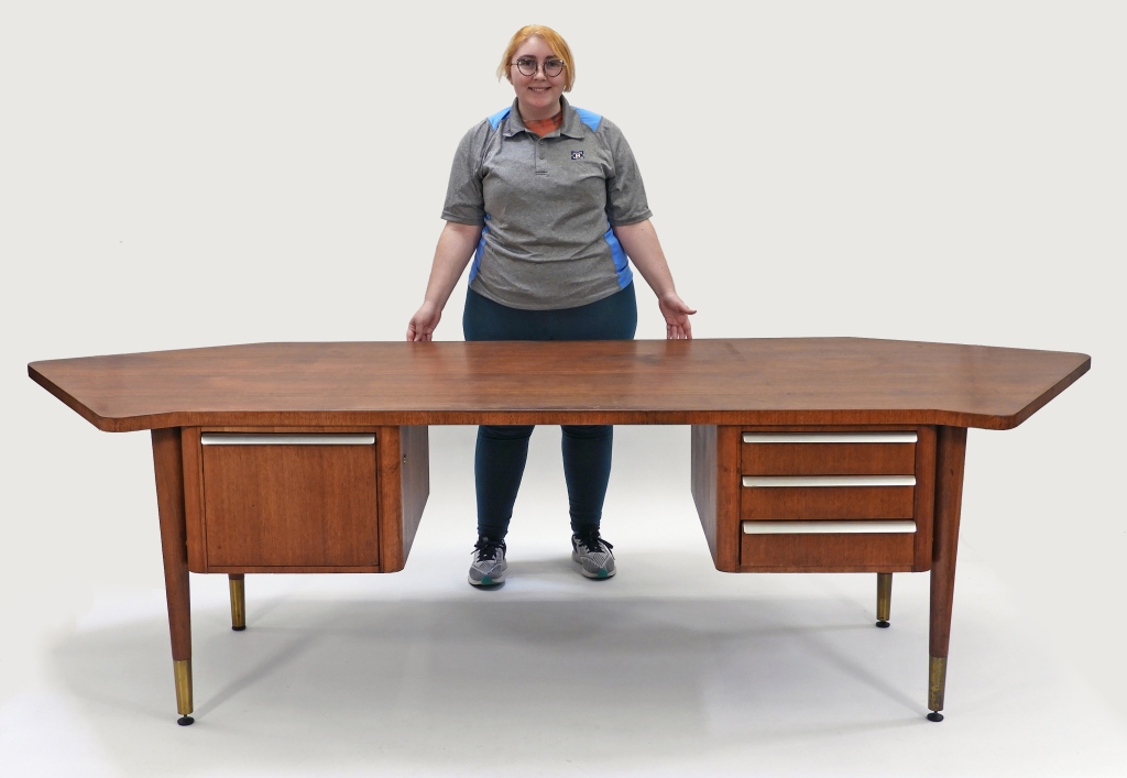 Appraisal: MCM GRAND RAPIDS WALNUT EXECUTIVE DESK Michigan th CenturyLarge shapely