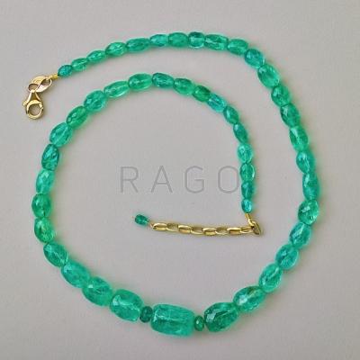 Appraisal: ANTIQUE FACETED EMERALD BEAD NECKLACE beads - mm weighing cts