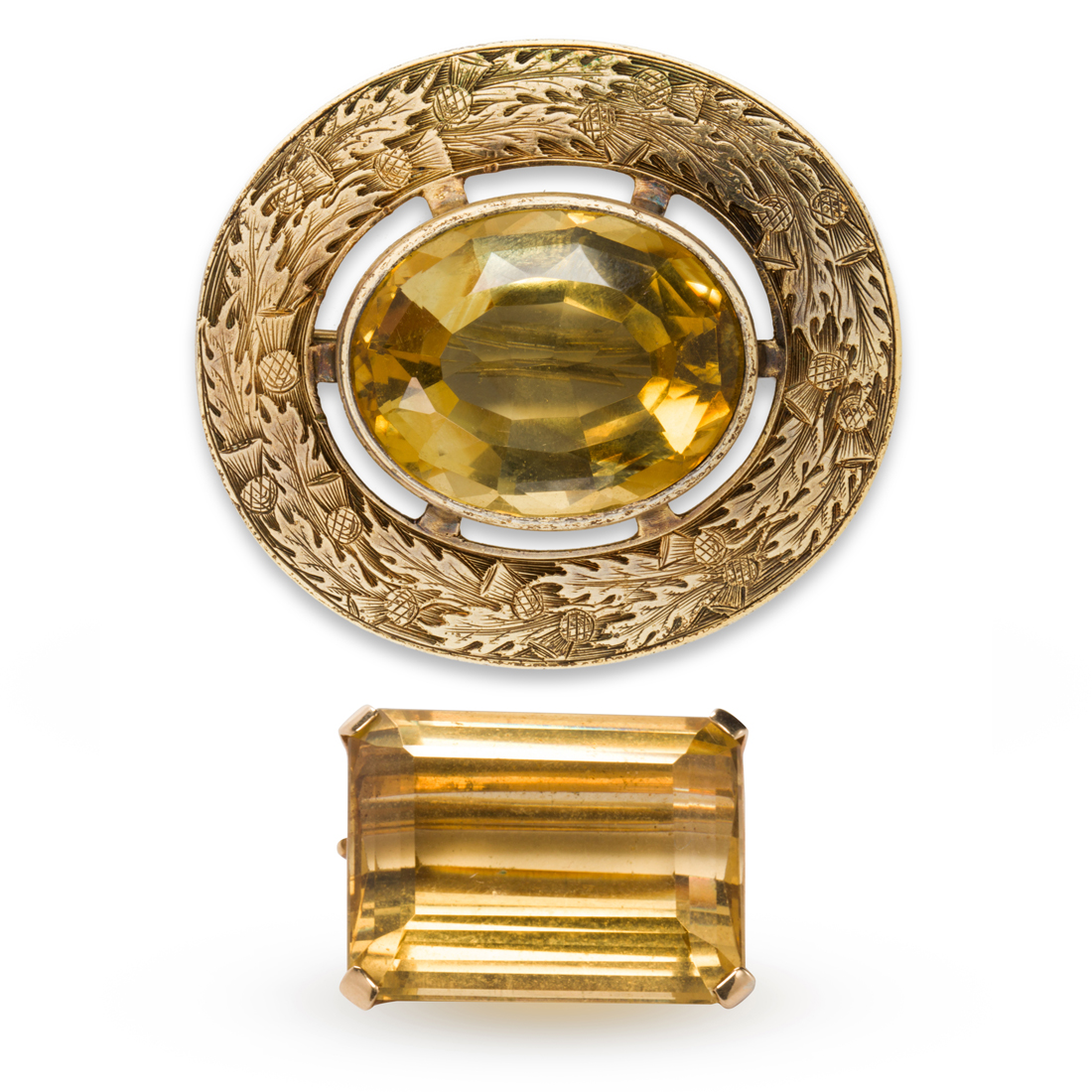 Appraisal: A GROUP OF CITRINE BROOCHES A group of citrine brooches