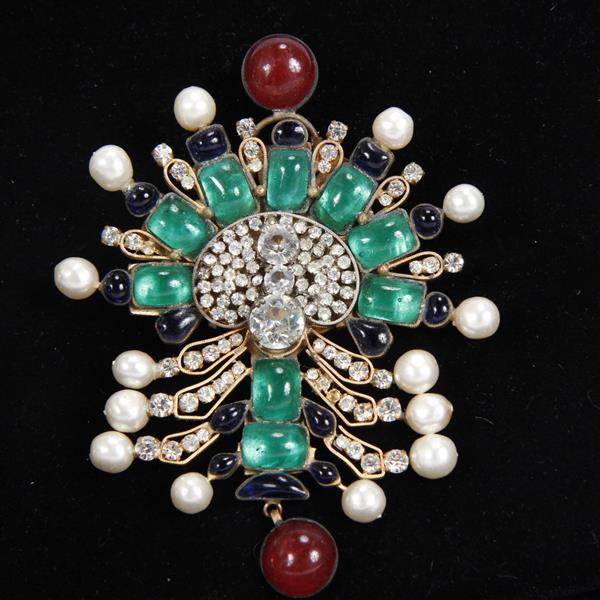 Appraisal: Coco Chanel attributed French gripoix poured Glass Multi-stone Stylized Flower