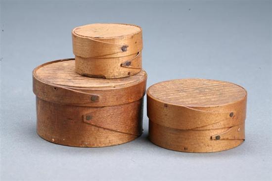 Appraisal: THREE SEED BOXES American th century bentwood Round boxes with