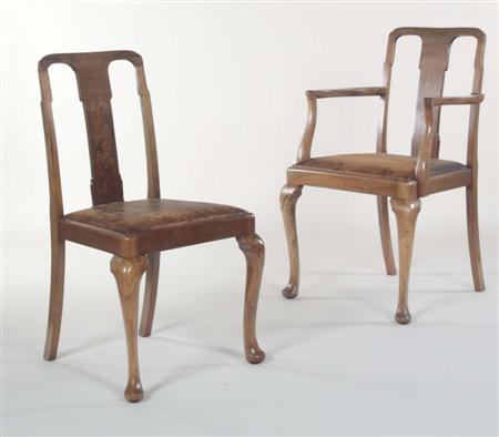 Appraisal: A set of six walnut dining chairs By Whytock and