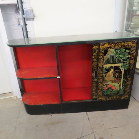 Appraisal: Oriental Decorated Cabinet x glass top