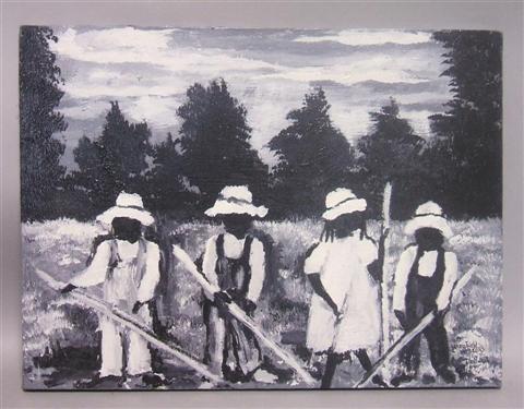 Appraisal: DOLLNER th CENTURY YOUNG FIELD WORKERS Oil on canvas x