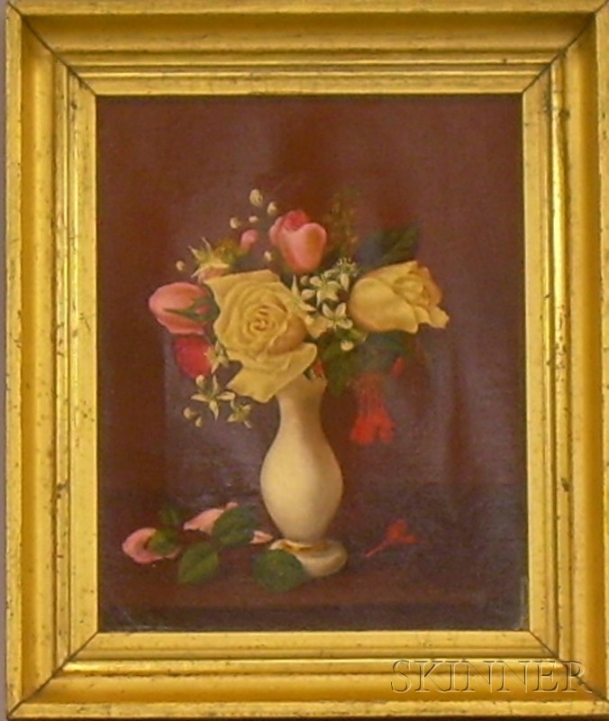 Appraisal: Framed Oil on Canvas Floral Still Life with Yellow and