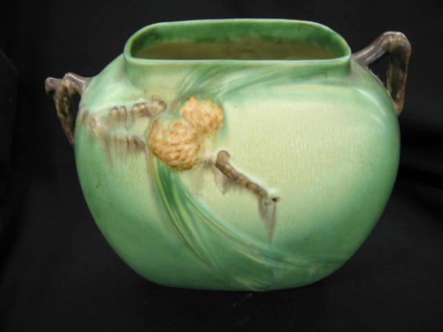 Appraisal: Roseville Pinecone Art Pottery Vase pillow form green handled -