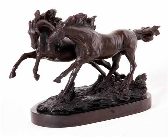 Appraisal: Bronze sculpture of horses after Barye Continental th century pair