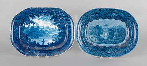 Appraisal: Two blue Staffordshire platters th c depicting an English river