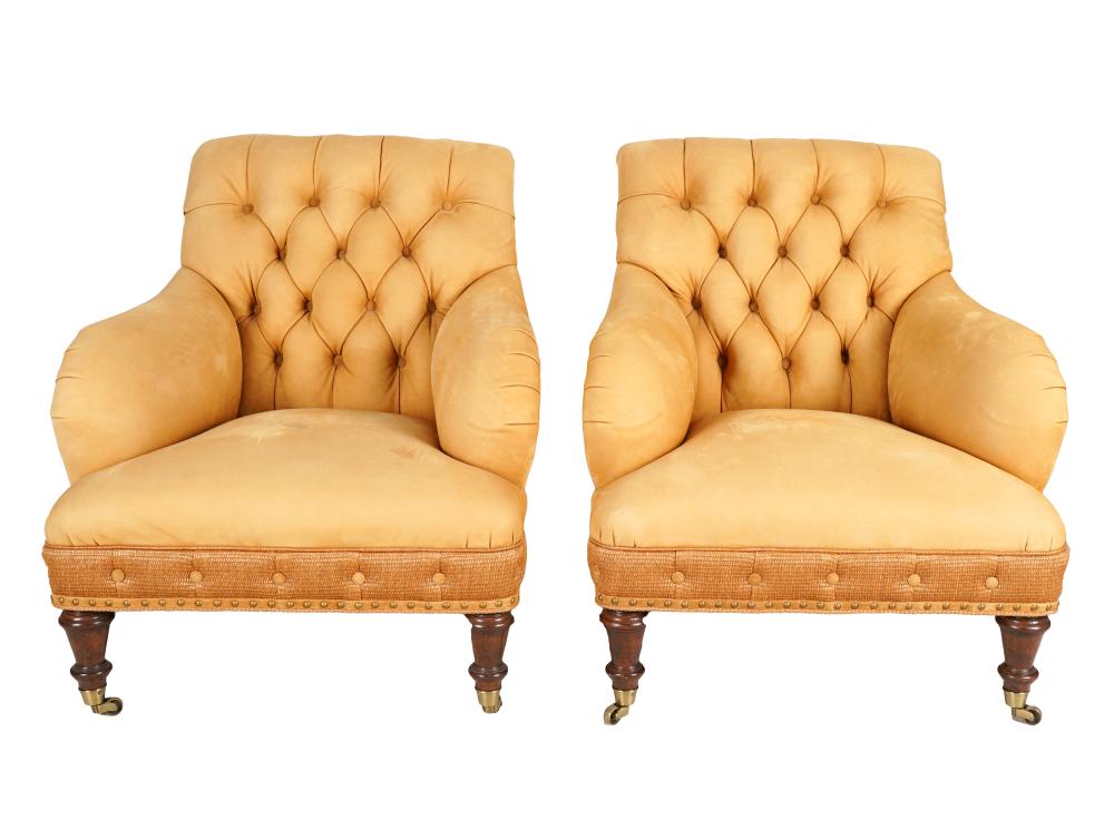 Appraisal: PAIR OF GEORGE SMITH-STYLE UPHOLSTERED CLUB CHAIRSunsigned inches wide inches