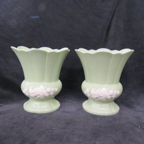 Appraisal: Pair of Lenox Porcelain Vases white jasperware style floral decoration