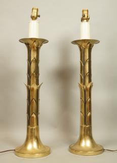 Appraisal: Pr Gold Tone Decorator Palm Tree Table Lamps Col Pr