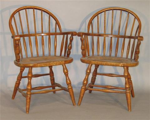 Appraisal: PAIR AMERICAN MAPLE RUSH BOWBACK ARMCHAIRS Twentieth century - h