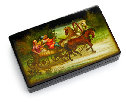 Appraisal: Large Russian lacquer box Of rectangular form decorated with a