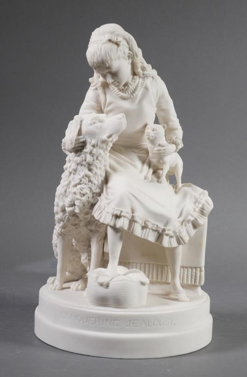 Appraisal: Parianware bisque porcelain figure group titled Conquering Jealousy and inscribed