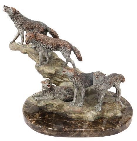 Appraisal: Patinated bronze wildlife sculpture Gossip Column signed in cast K