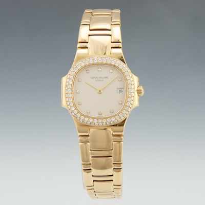 Appraisal: A Ladies' Patek Philippe Nautilus k Gold and Diamond Watch