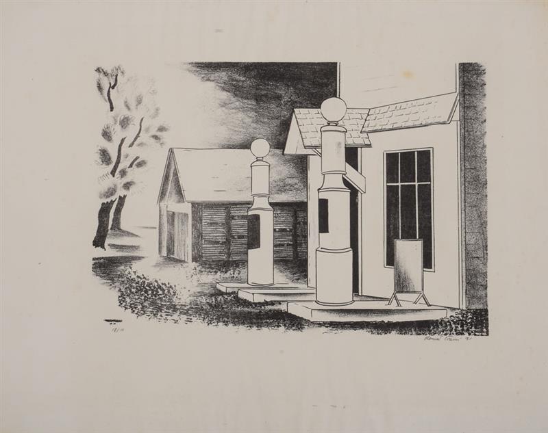 Appraisal: KONRAD CRAMER - PEPER'S GARAGE Lithograph in black on wove